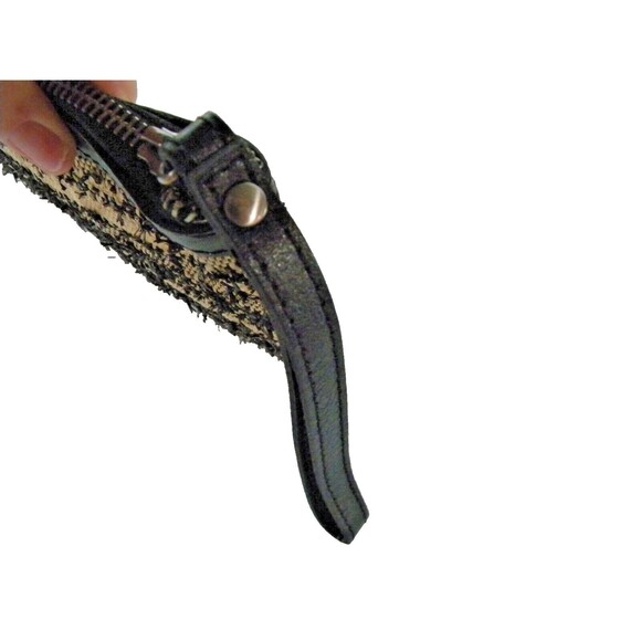 Patricia Nash Ebbe Woven Straw Cassini Leather Wristlet Striped Black - Picture 4 of 13